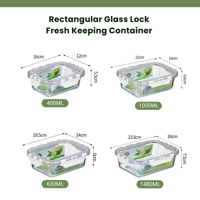 Glass Lock Rectangle Glass Food Container