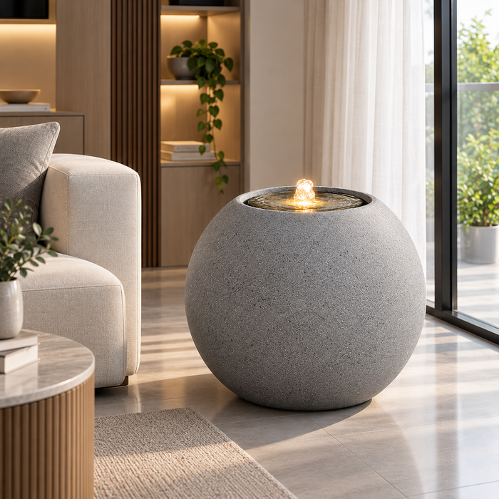 Maicao Round Water Fountain Granite Grey | Black Stone (3 Sizes)