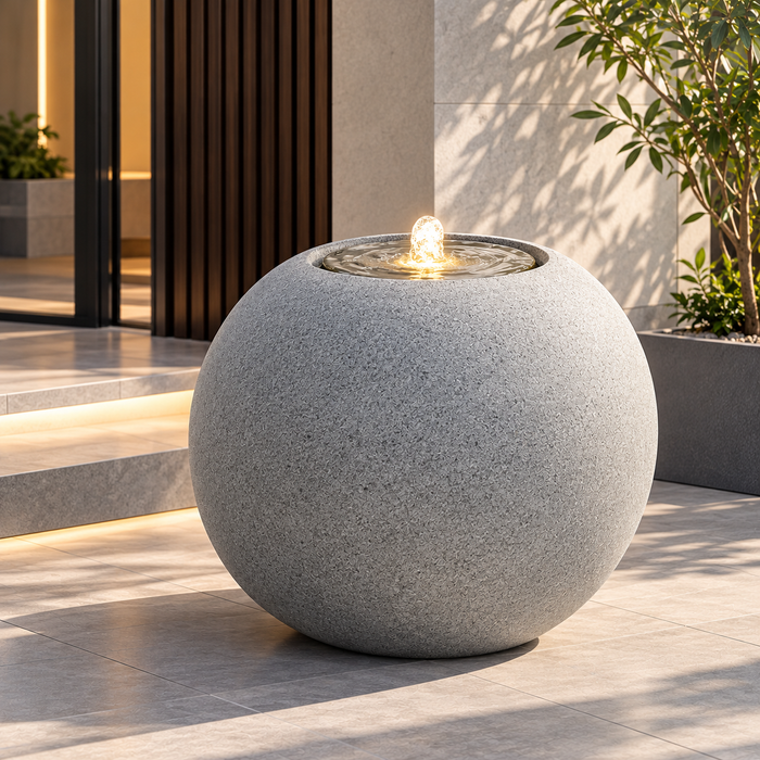 Maicao Round Water Fountain Granite Grey | Black Stone (3 Sizes)