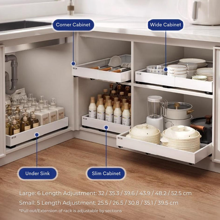 Corner L Shape Pull It Extendable Kitchen Cabinet Organiser Drawer White