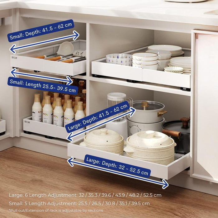Corner L Shape Pull It Extendable Kitchen Cabinet Organiser Drawer White