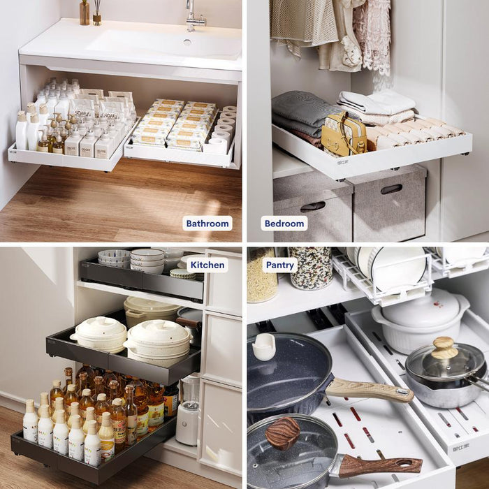 Corner L Shape Pull It Extendable Kitchen Cabinet Organiser Drawer White