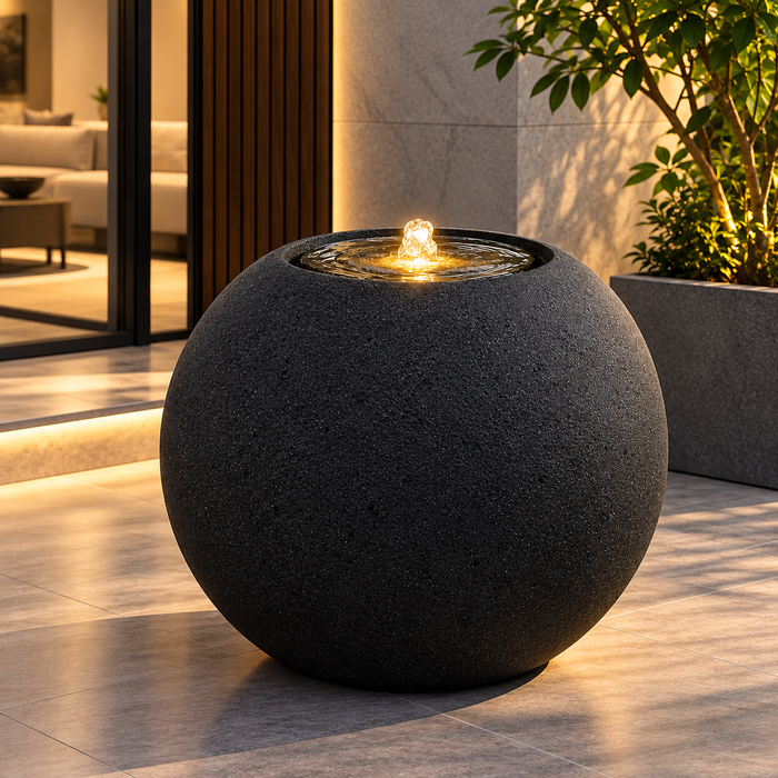 Maicao Round Water Fountain Granite Grey | Black Stone (3 Sizes)