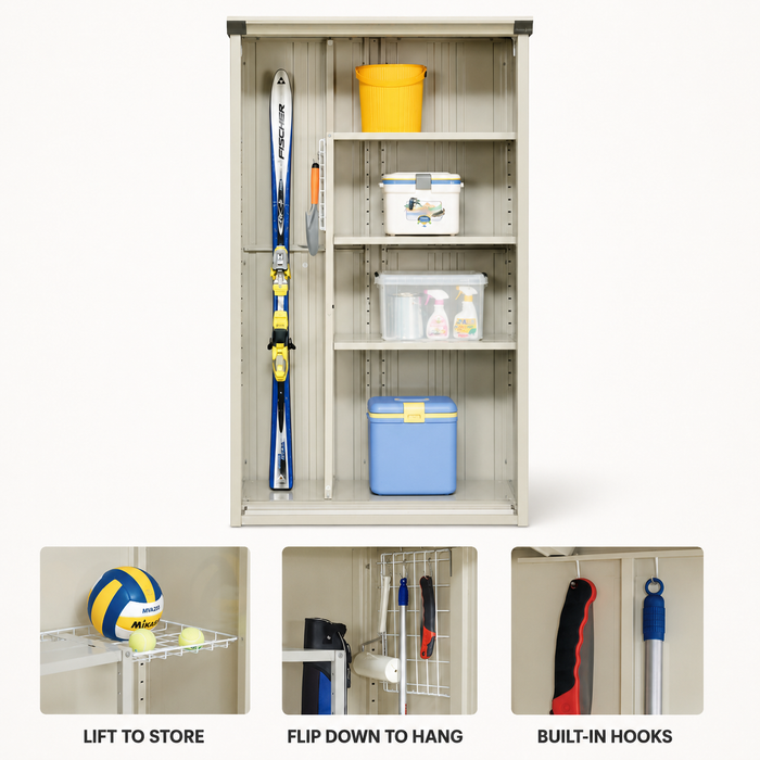 Grand Prestige 5.5x2.4 Ft Steel Outdoor Garden Shed + Shelving