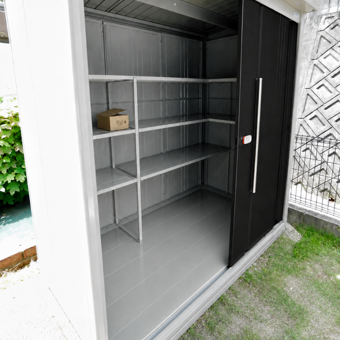 ND-2215 Stockman 7.2 x 5.2 ft Outdoor Metal Storage Shed + Shelving