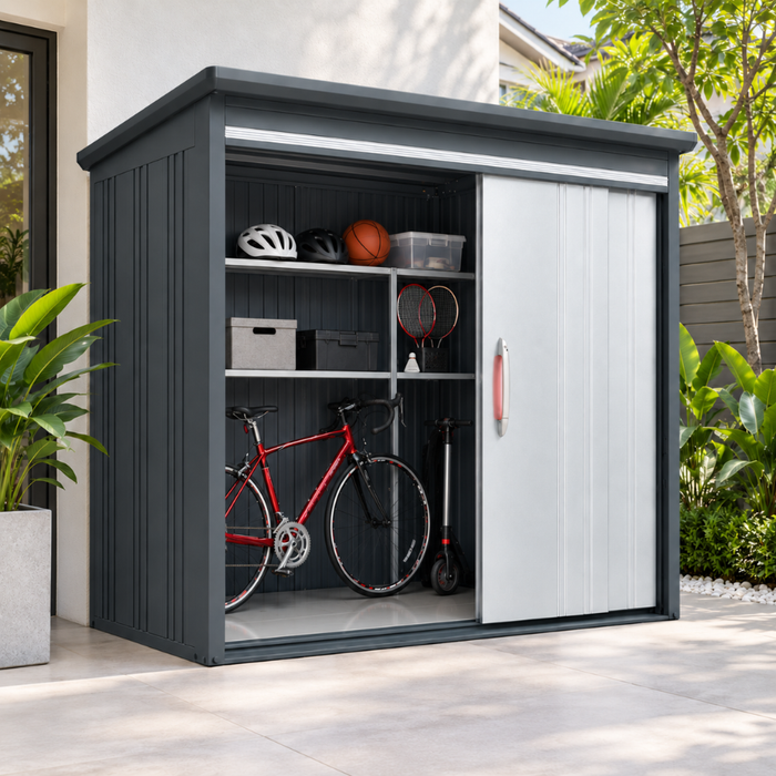 Belos 7 x 4.6 ft Steel Outdoor Garden Shed + Shelving (Luminous Silver)