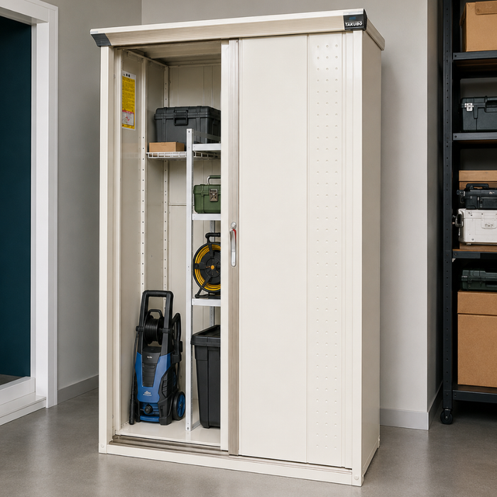 Grand Prestige GP-115AF Steel Outdoor Garden Shed + Shelving