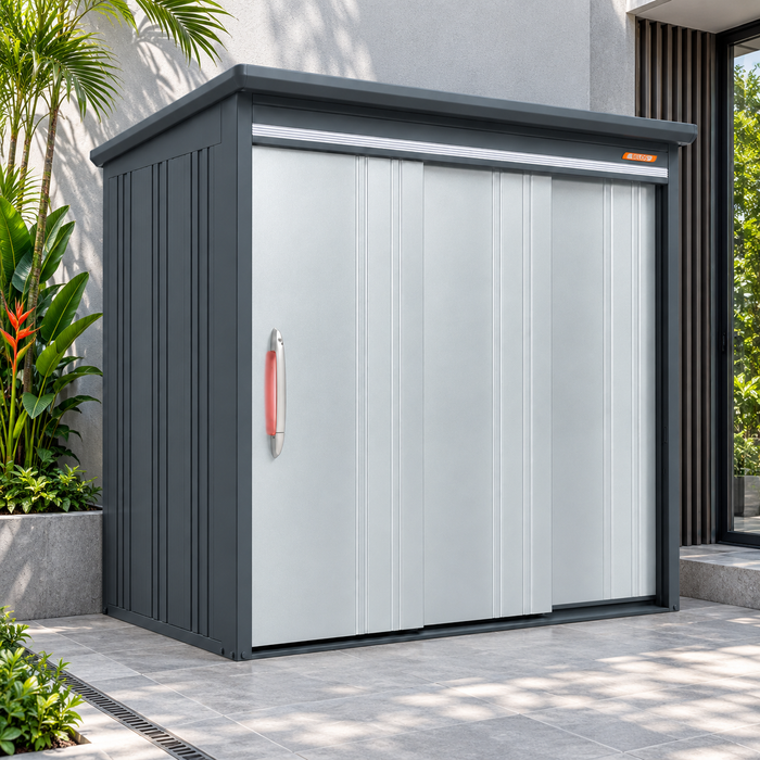 Belos 7 x 4.6 ft Steel Outdoor Garden Shed + Shelving (Luminous Silver)