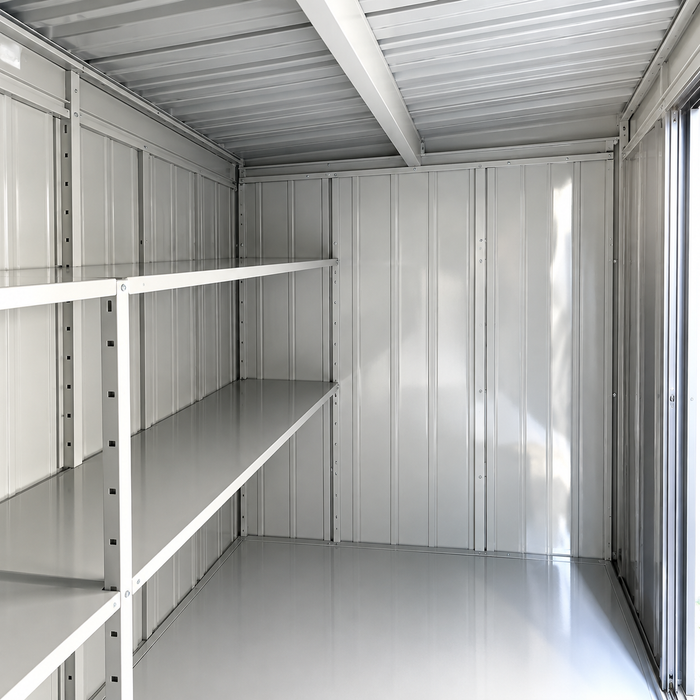 ND-2215 Stockman 7.2 x 5.2 ft Outdoor Metal Storage Shed + Shelving