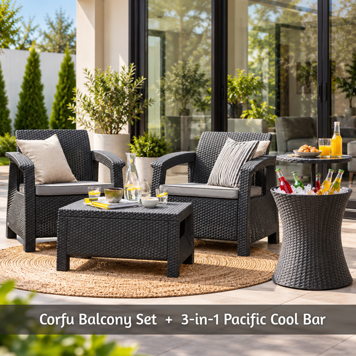 3-in-1 Outdoor Pacific Cool Bar Table Rattan Style Dark Grey