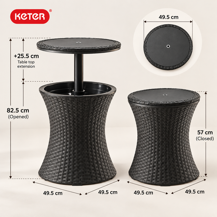 3-in-1 Outdoor Pacific Cool Bar Table Rattan Style Dark Grey