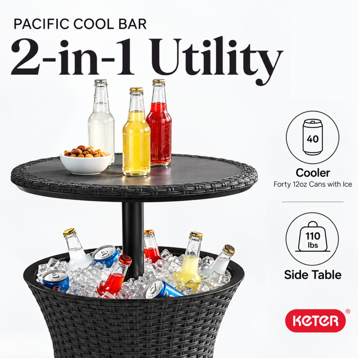 3-in-1 Outdoor Pacific Cool Bar Table Rattan Style Dark Grey