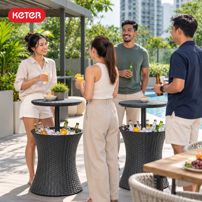 3-in-1 Outdoor Pacific Cool Bar Table Rattan Style Dark Grey