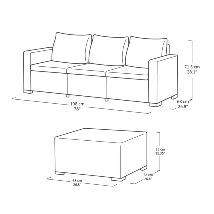 California Outdoor 3 Seater Chaise Lounge Sofa Set - Grey