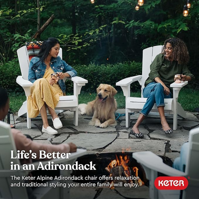 Keter Alpine Adirondack Outdoor Garden Lounge Chair White