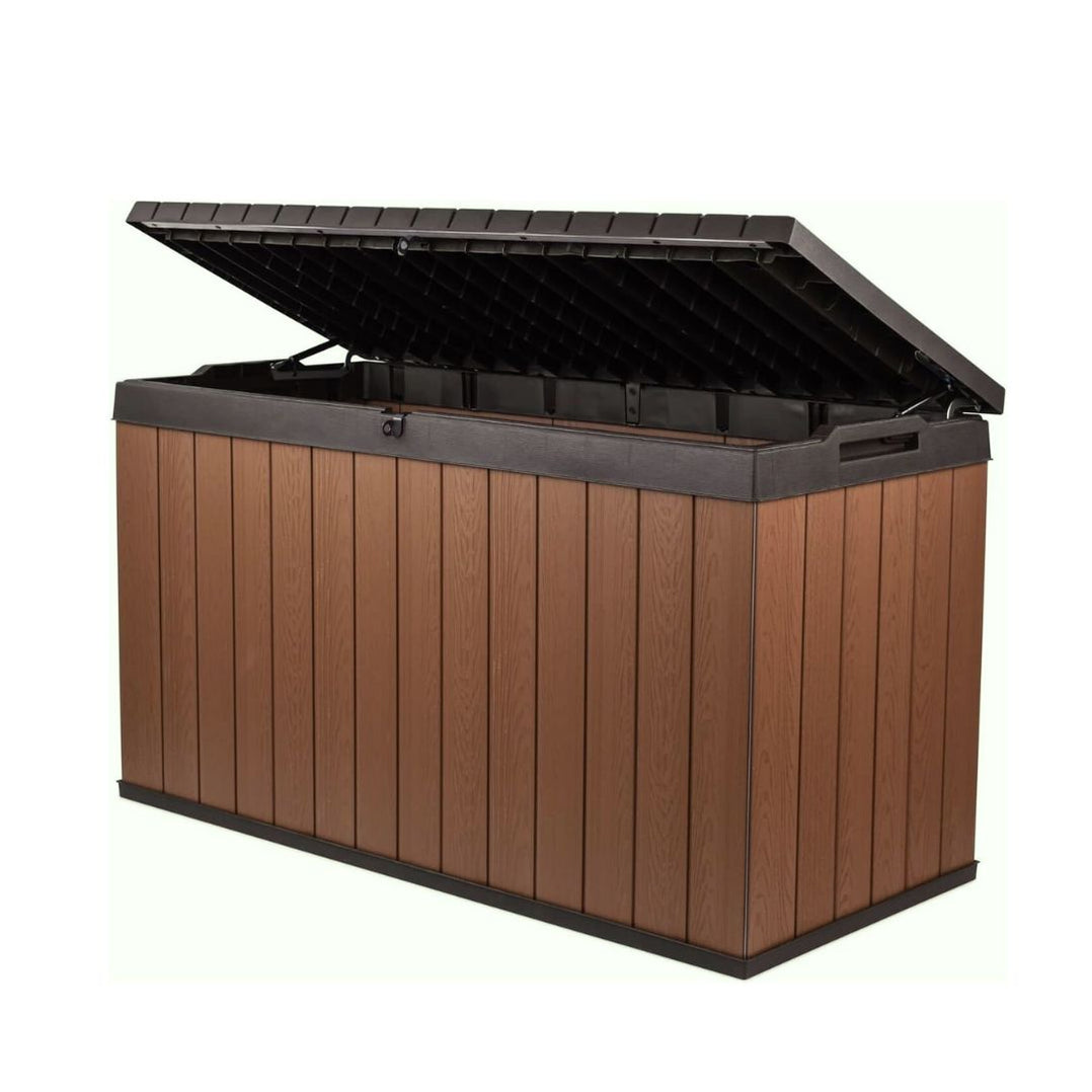 Keter Outdoor Waterproof Darwin Deck Box 570L Brown Plastic Storage Box ...