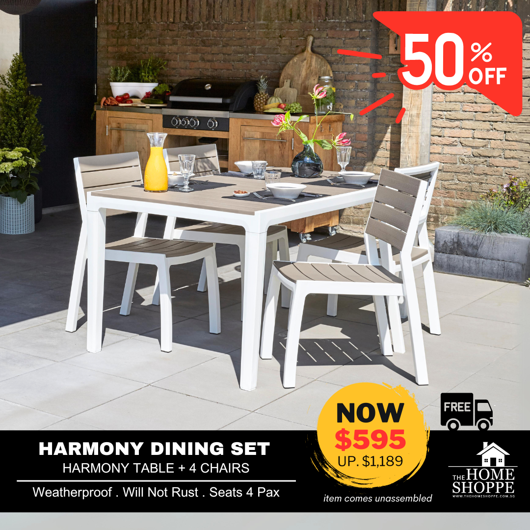 Keter Harmony Outdoor Patio Garden Dining Table Set White Cappuccino The Home Shoppe