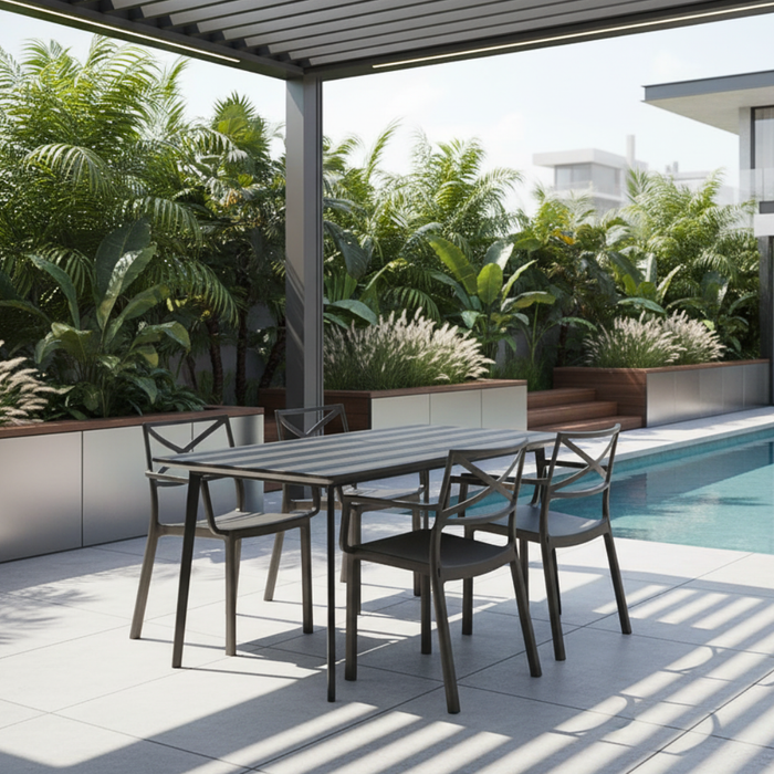 Metalea Table + 4 Metalix Chair Set Bronze