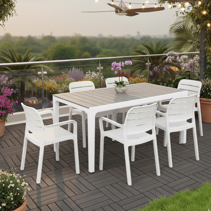 Keter Harmony Outdoor Dining Table + Tisara Chairs (White)