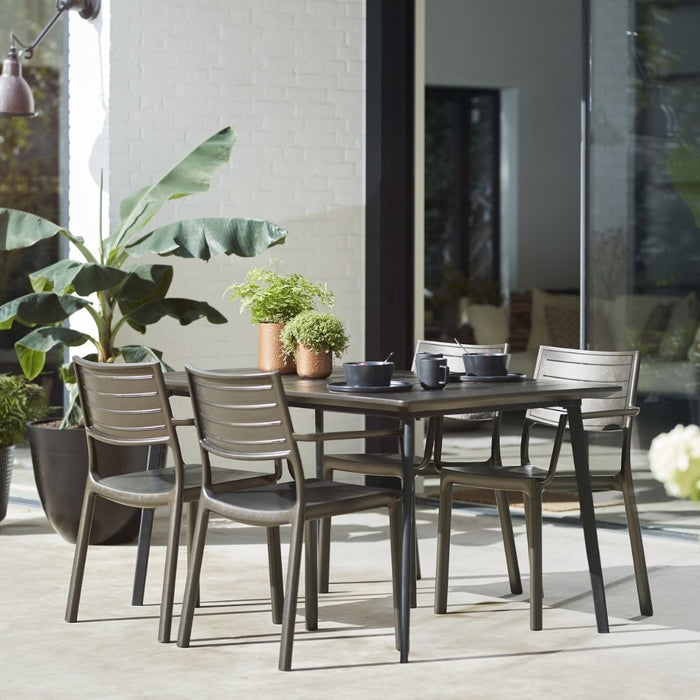 Metalea Outdoor Dining Table + Metaline Chair Set Bronze