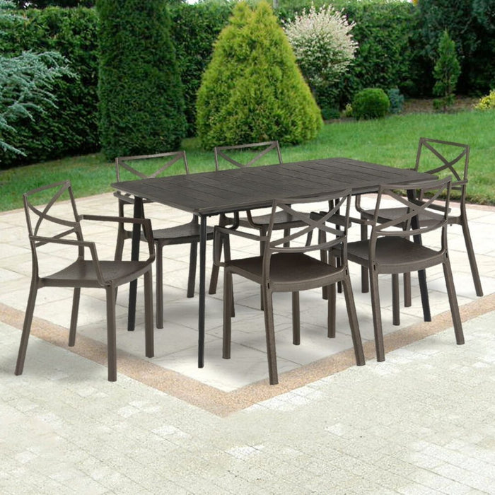 Metalea Outdoor Dining Table + Metalix Chair Set Bronze