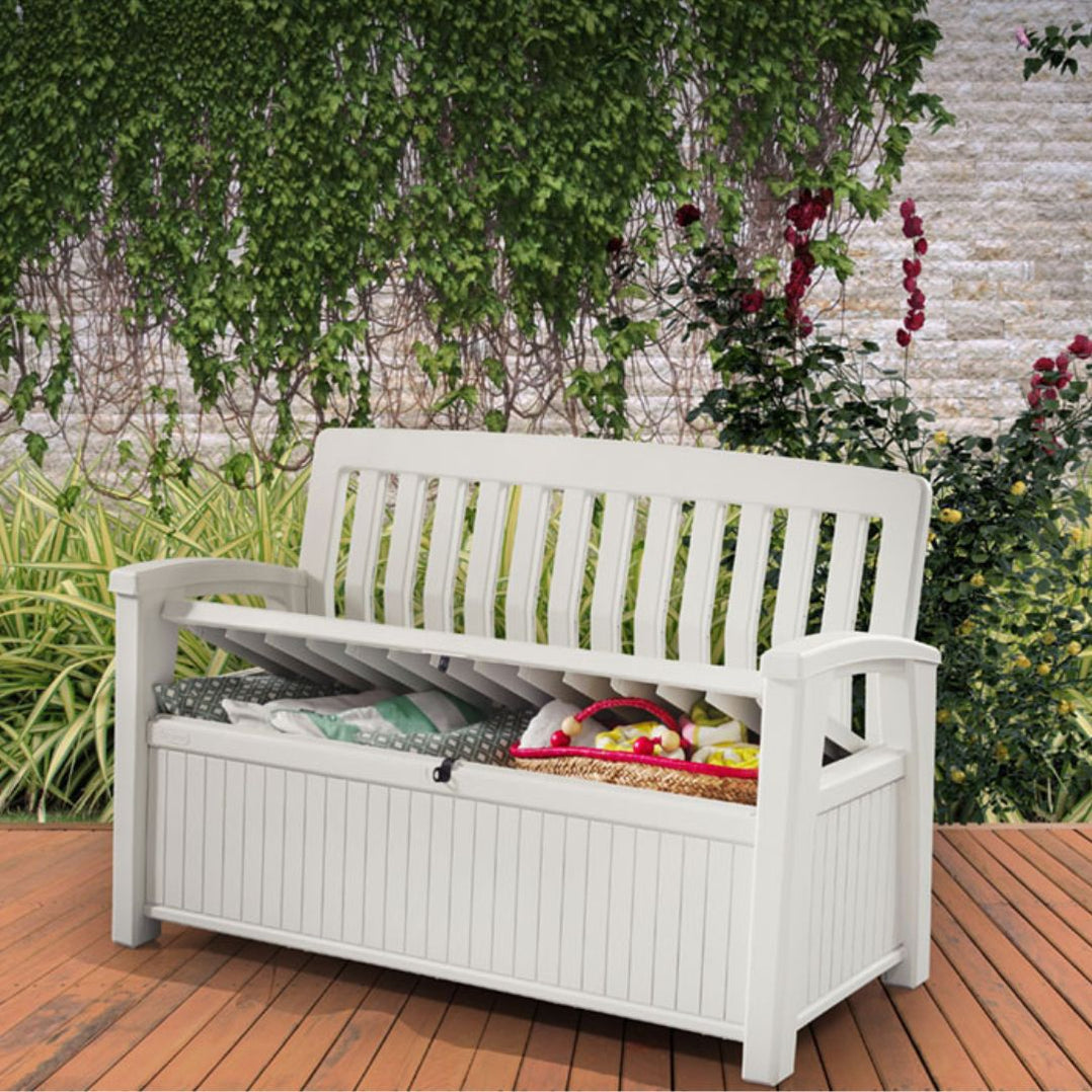 Keter Patio Outdoor Storage Bench White Waterproof Garden Deck Box ...