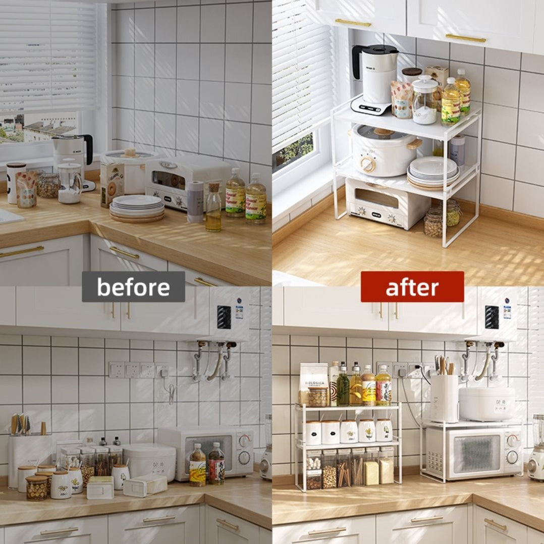 Countertop Kitchen Rack Stackable White Pot Plates Spice Shelf (3 Sizes ...