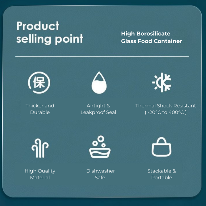 LUNA Glass Lock Square Food Container