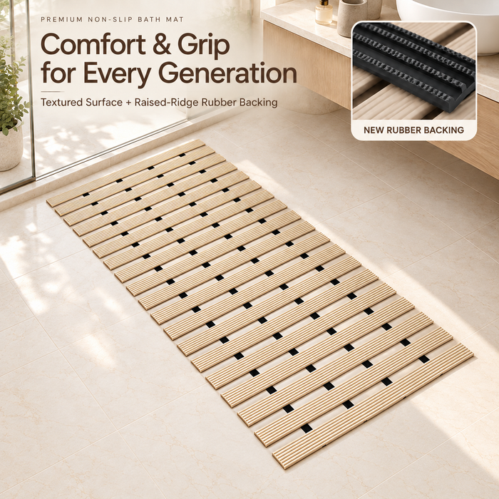 Non Slip Bathroom Floor Mat Beige (Raised-Ridged rubber backing)