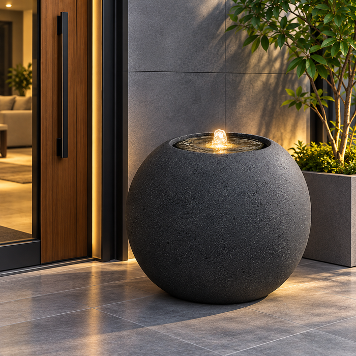 Maicao Round Water Fountain Granite Grey | Black Stone (3 Sizes)