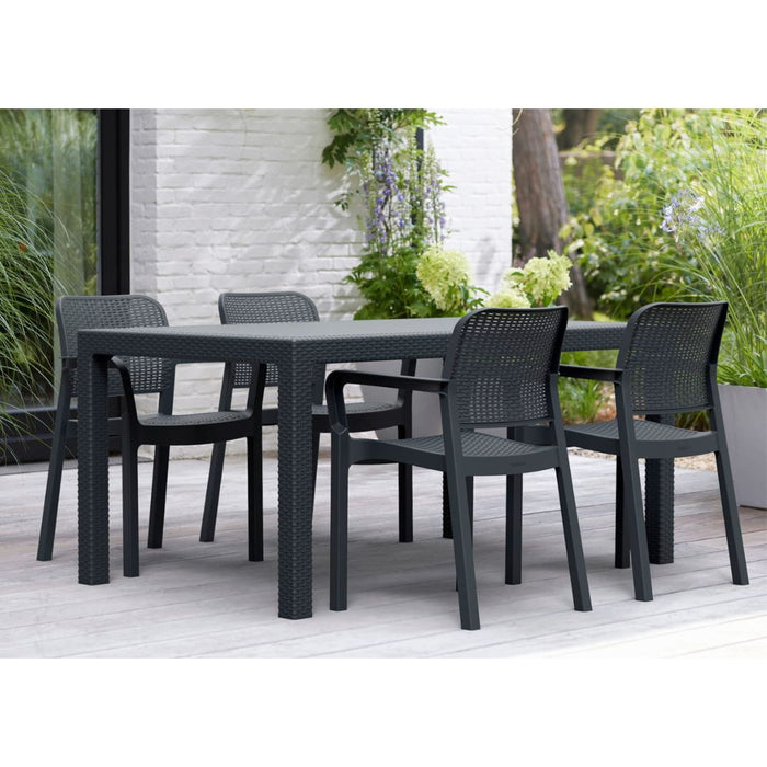 Melody Outdoor Table + 4 Bella Chairs Graphite