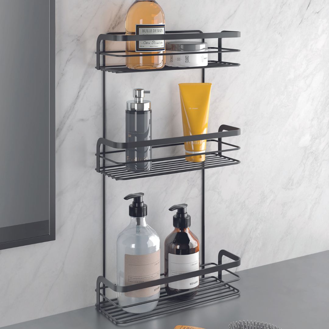 Metaltex 3 Tier Rectangle Bathroom Shampoo Storage Shelf Black Rust ...
