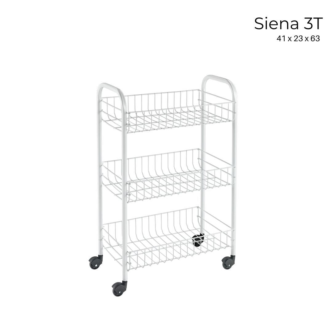 Metaltex Siena Rolling Cart White 3 Tier Kitchen Trolley with wheels