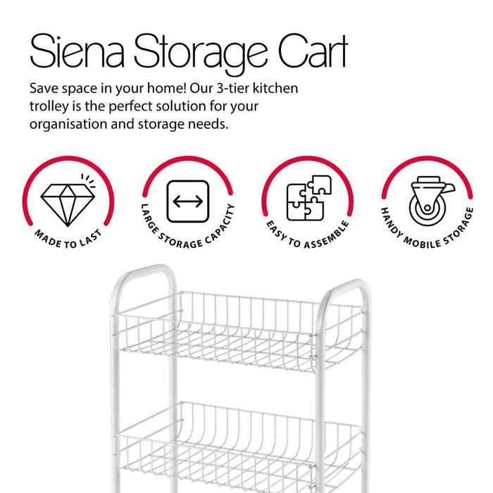 Siena Rolling Cart White 3 Tier