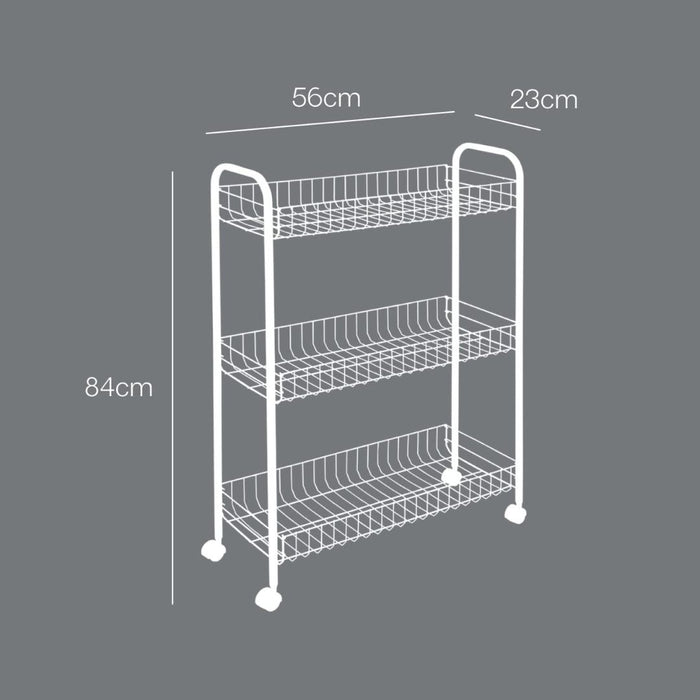 Slim Kitchen Trolley White 3 Tier
