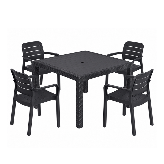 Quartet Outdoor Dining Table + 4 Tisara Chair Graphite