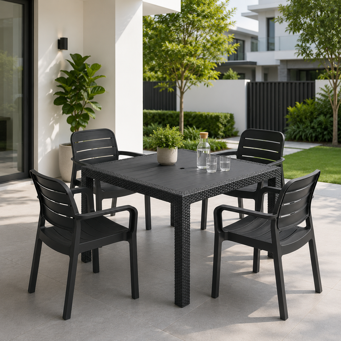 Quartet Outdoor Dining Table + 4 Tisara Chair Graphite