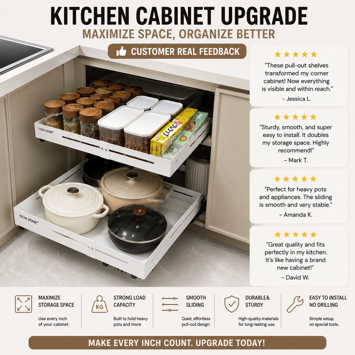 Corner L Shape Pull It Extendable Kitchen Cabinet Organiser Drawer White