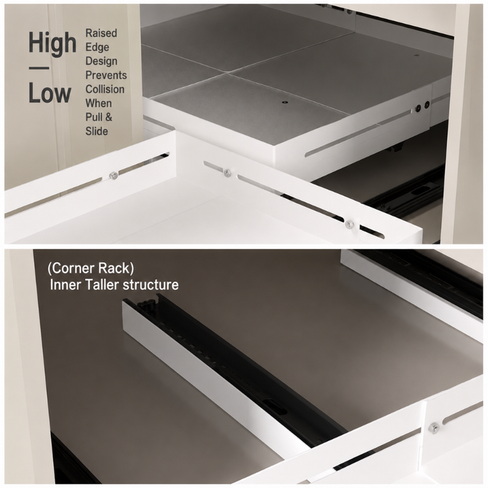 Corner L Shape Pull It Extendable Kitchen Cabinet Organiser Drawer White