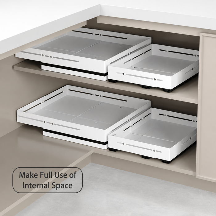 Corner L Shape Pull It Extendable Kitchen Cabinet Organiser Drawer White