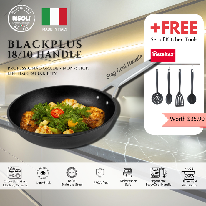 Blackplus Frying Pan 18/10 Induction Steel Handle (2 Sizes)