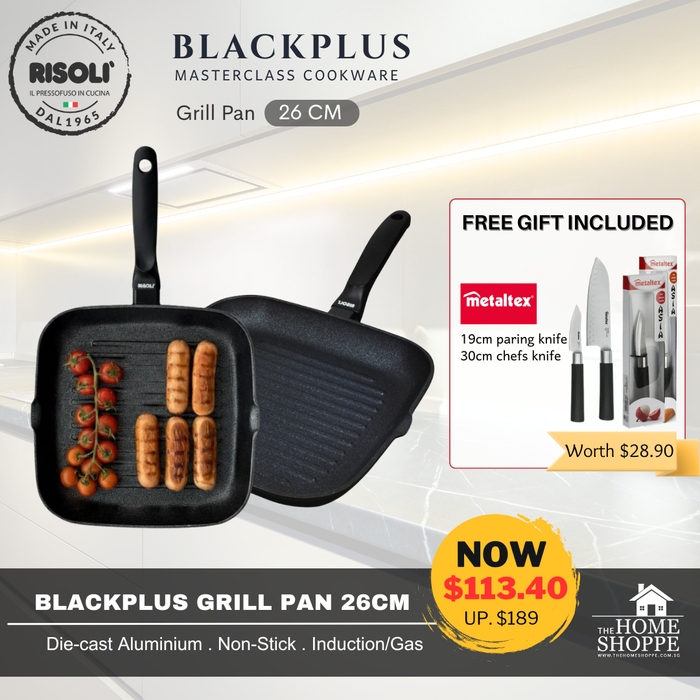 Blackplus Grill Pan 26cm Black Handle + FREE GIFT