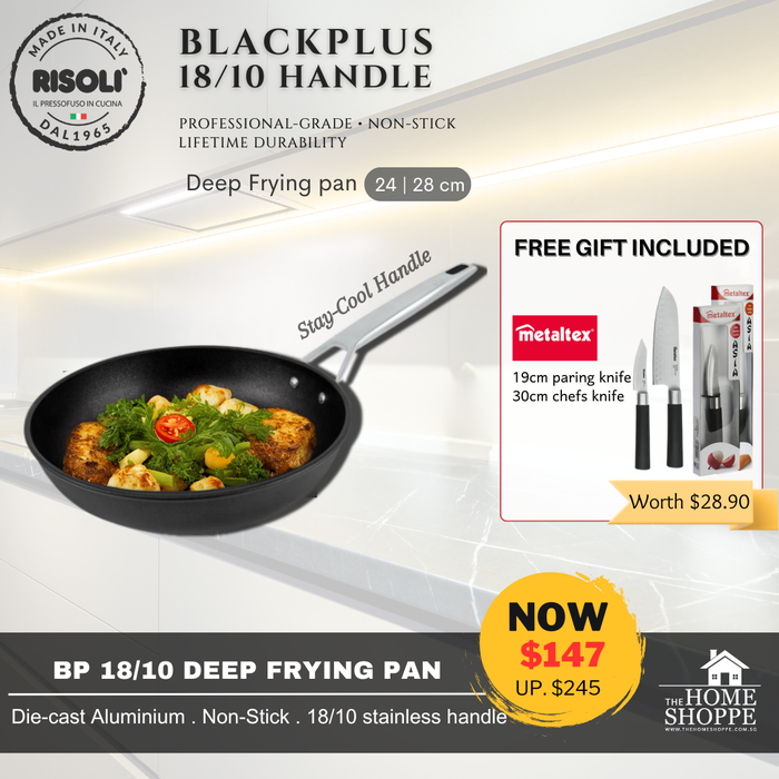 Blackplus Deep Frying Pan 18/10 Induction Steel Handle + FREE GIFT