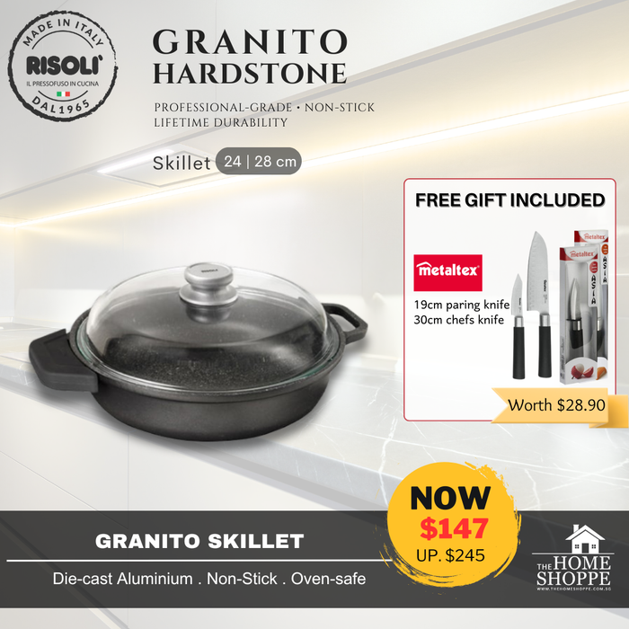 Granito Hardstone Skillet Dual Hands 2H Premium Induction with Lid + FREE GIFT
