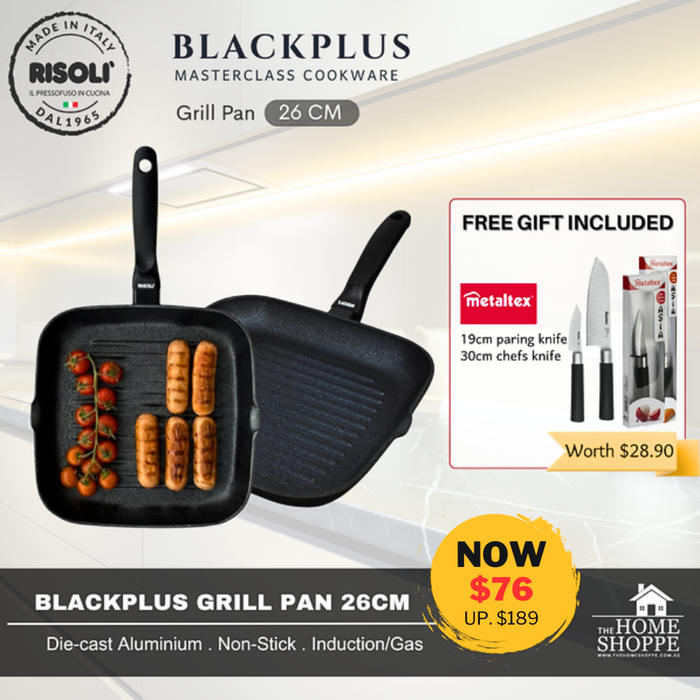 Blackplus Grill Pan 26cm Black Handle + FREE GIFT