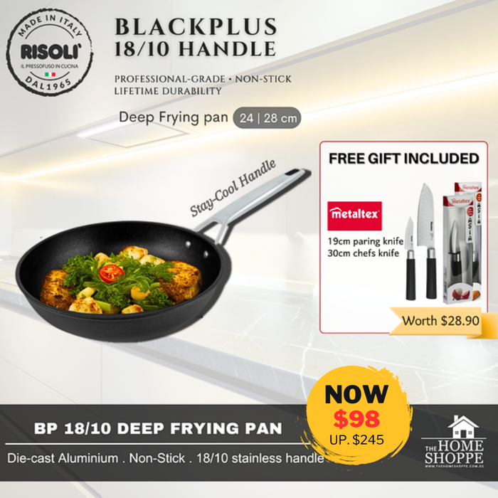 Blackplus Deep Frying Pan 18/10 Induction Steel Handle + FREE GIFT