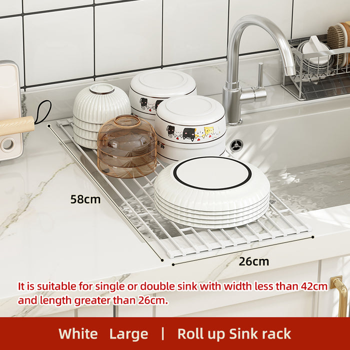 Roll Up Dish Drying Rack Kitchen Counter Top Rust Resistant Mat