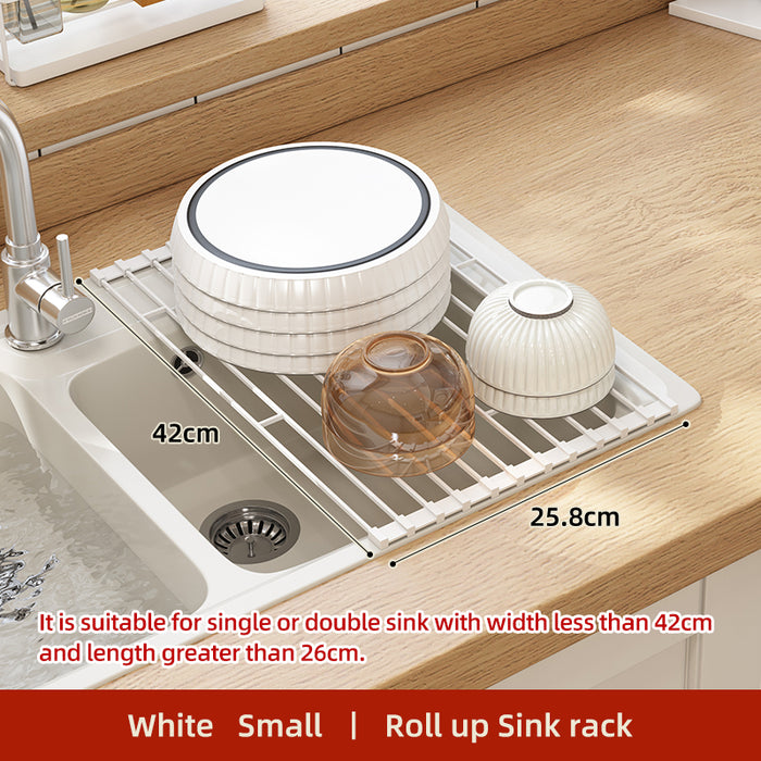 Roll Up Dish Drying Rack Foldable White