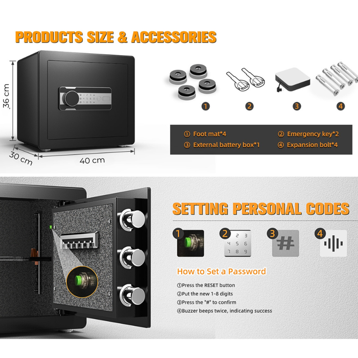 Steel Vault Safe Box H35 Combination/ Fingerprint Lock