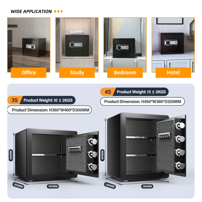 Steel Vault Safe Box H35 Combination/ Fingerprint Lock
